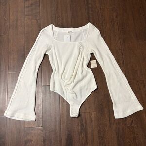 Free People White Long Sleeve Cotton Bodysuit